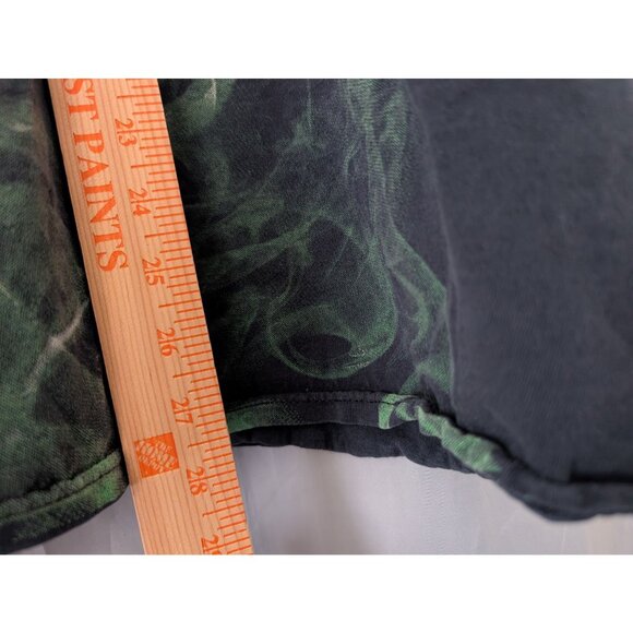 Vintage Y2K Social Media Smoke Flame Skull Graphic Tee Shirt 2XL Green Goth - Picture 8 of 8
